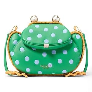 Kate Spade Lily Polka Dot Wicker 3D Frog Crossbody Bag